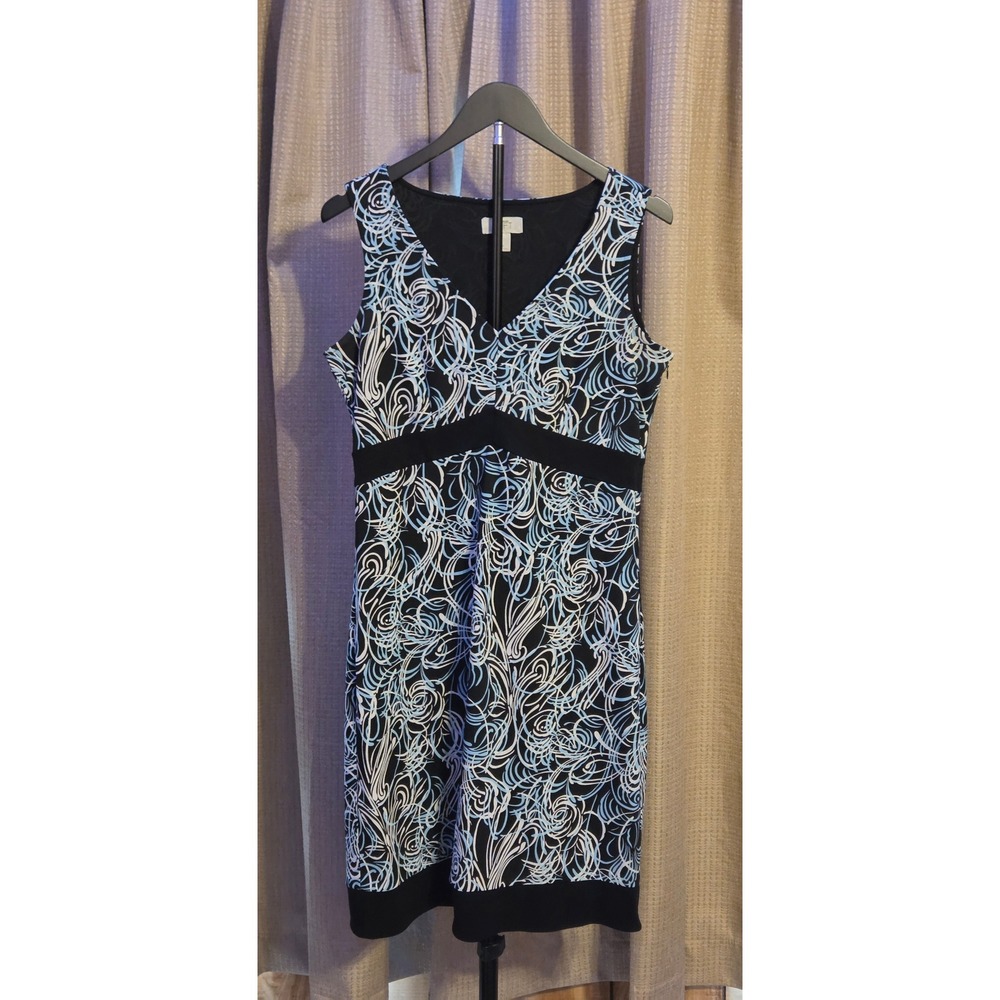 Ann Taylor Loft Sleeveless Abstract Print Dress Women's‎ Size 8 Black White Blue